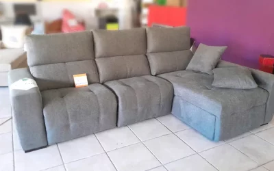 sofá con chaise longue gris, 3 plazas eléctricas