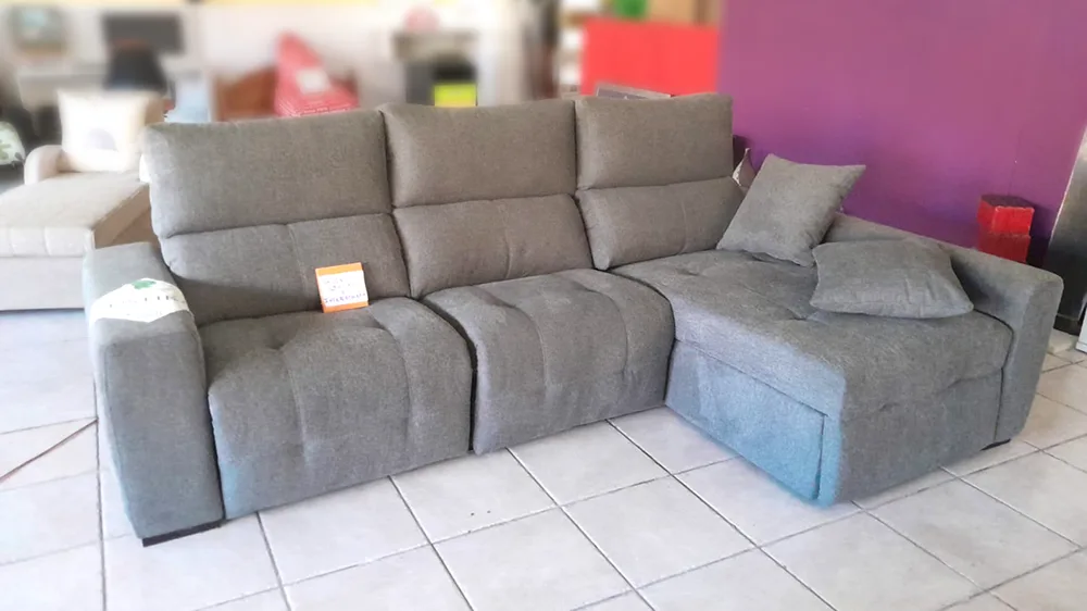 sofá con chaise longue gris, 3 plazas eléctricas